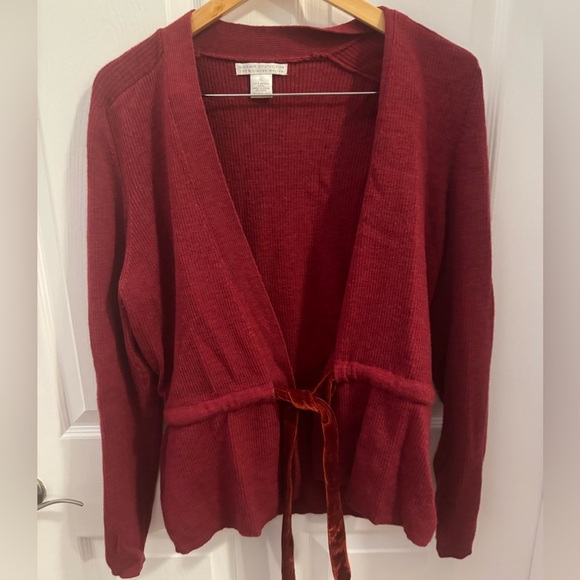 Sarah Spencer Burnt Red Merino Knit Tie Cardigan, size XL - Picture 1 of 7